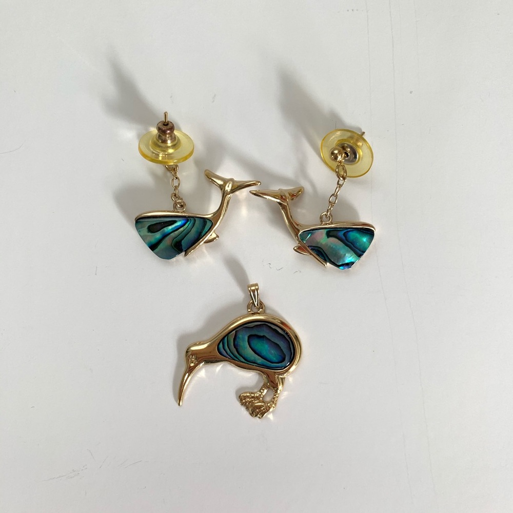 Whale earrings with bird pendant